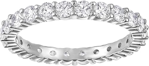 SWAROVSKI Anillo Redondo Vittore Extra Grande, Cristal Bañado en Rodio - Talla 7, Metal base con chapado en rodio