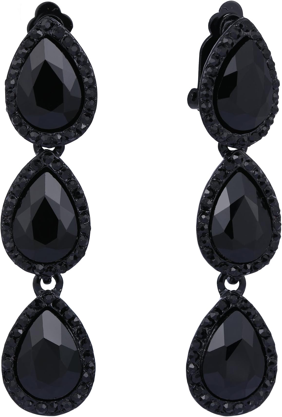 EleQueen Women's Austrian Crystal Teardrop Pear Shape 2.4 Inch Long Clip-on Dangle Earrings