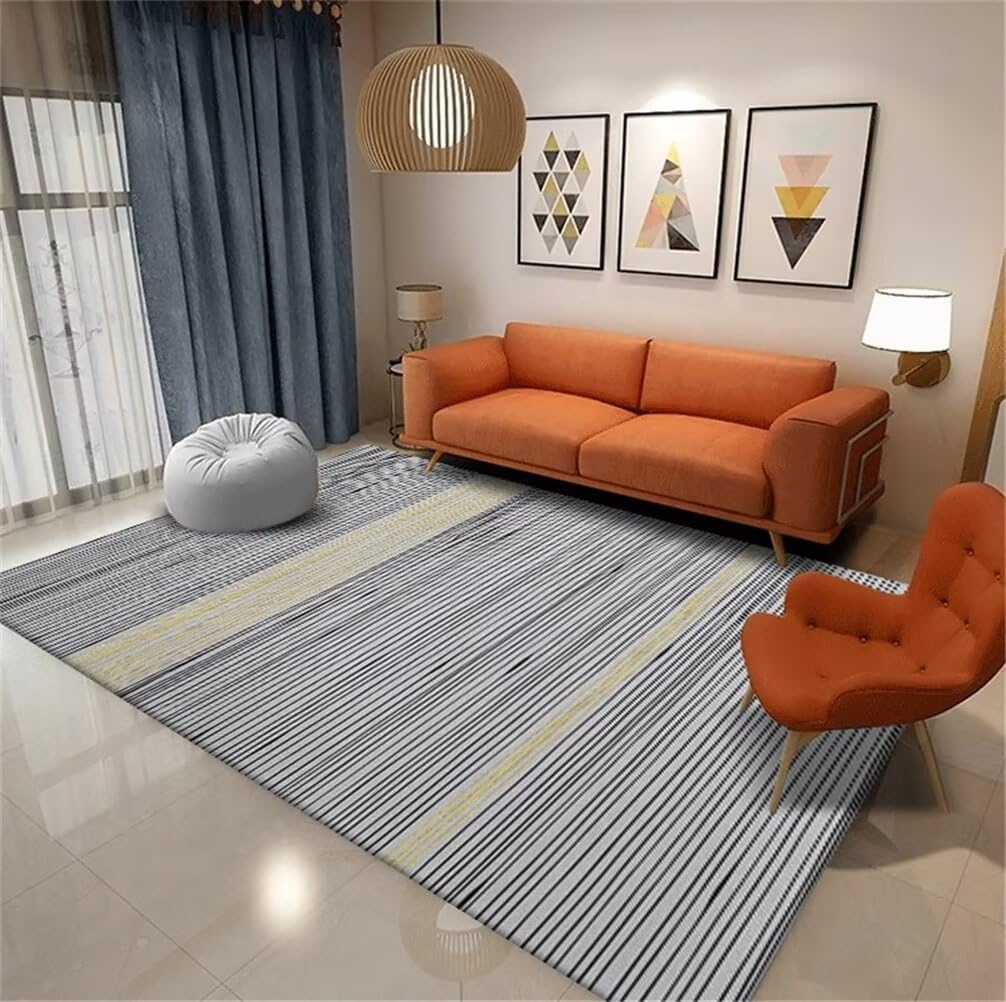 Tapis chambre fille et garçon moderne gris à rayures pour espace de jeu