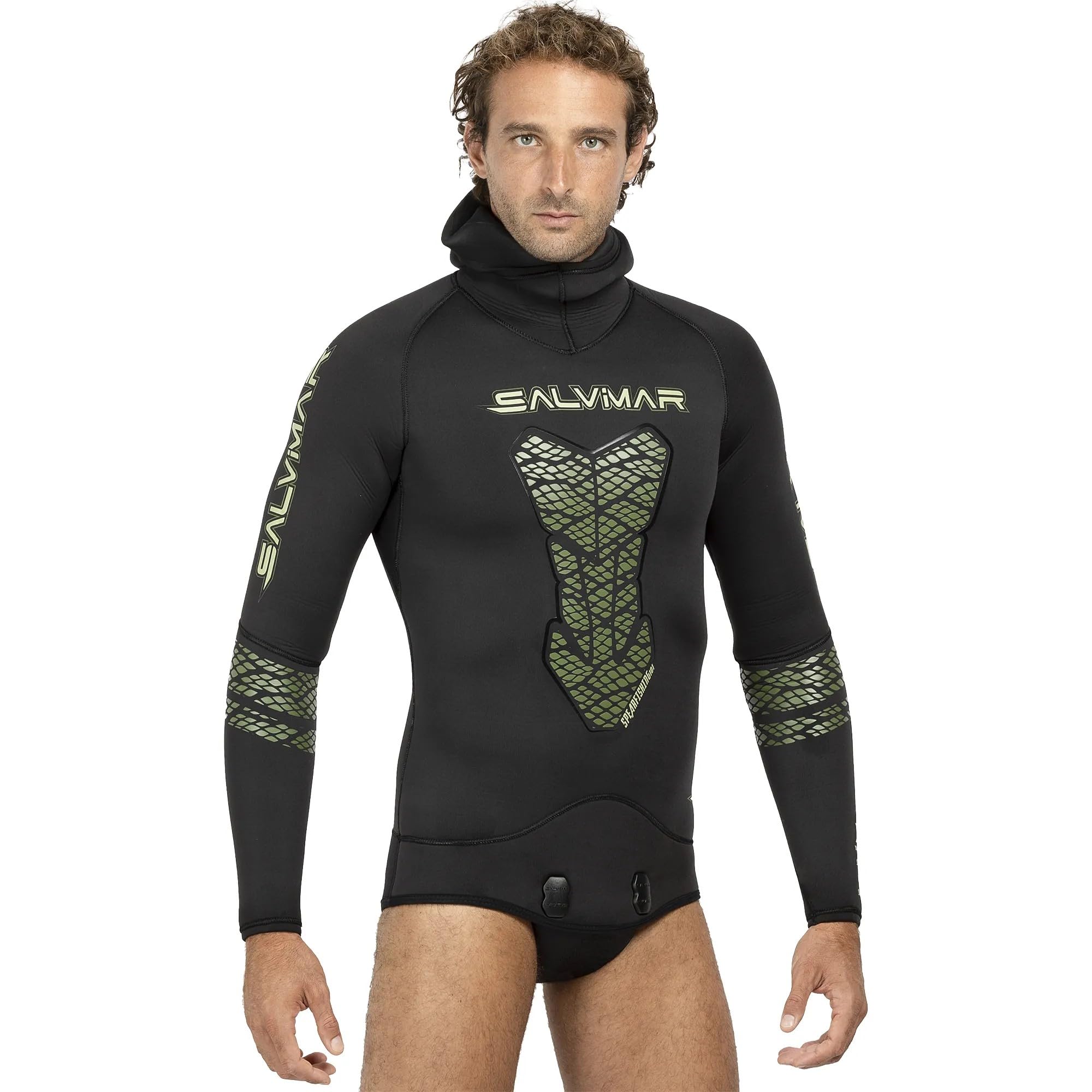 SALVIMAR Spearfishing Combinaison de pêche sous-Marine pour Hommes, Noir avec Inserts Vert Militaire, XL
