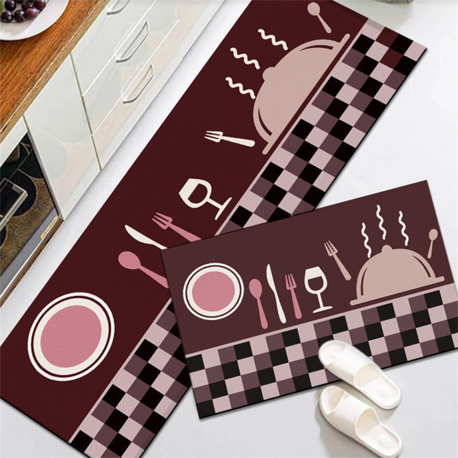 KüChenläUfer KüChenmatte 45x120cm, KüChenteppich Waschbar rutschfest, Teppich LäUfer Flur FußMatte Badematten, Wasser öL Aufnehmen Teppich KüChe Set für KüChe Wohnzimmer, Badezimmer Red