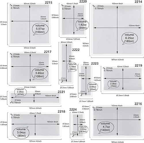 Miniatura 5 de Funshowcase Moldes de silicona de resina geométrica cuadrada y rectangular para hacer posavasos de joyería y diseño de interiores, 11 unidades