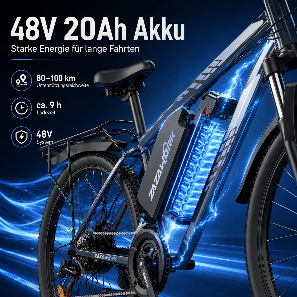 E-Bike 250W Motor 25km/h, 100-120km Reichweite 48V15AH Akku, 21-Gang Mountainbike mit Federgabel & Hydraulikbremsen, EBike Herren Damen, Elektrofahrräder für Stadt & Gelände