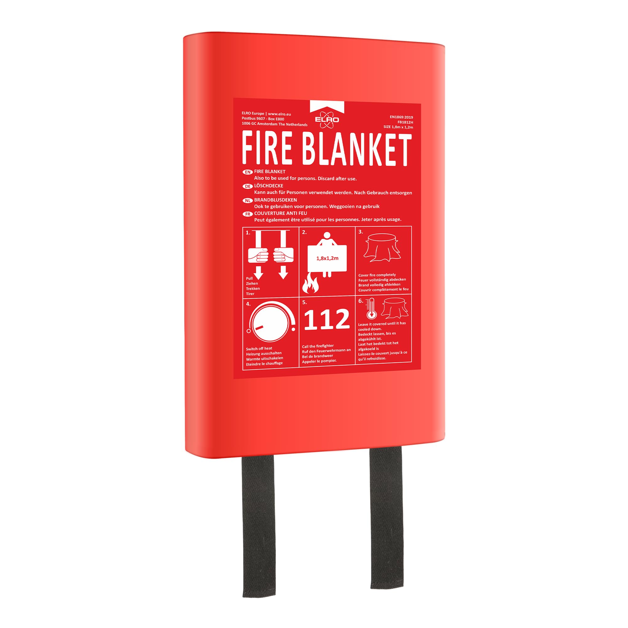 ELRO FB1812H Fire Blanket 1.8m x 1.2m | For Covering Persons | Kitchen, Office, Grill, Camping, Emergency Safety | Complies to EN1869 | Hard Case | Fiber Glass