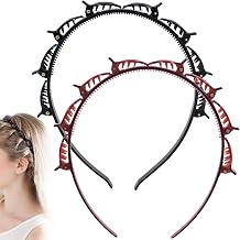 2 Pcs Hairpin Braided Headband, Double Layer Headband With Clips, Non-Slip Toothed Weave Bang Clip Headbands for Women Hair Accessories Daily Office- Black, Brown