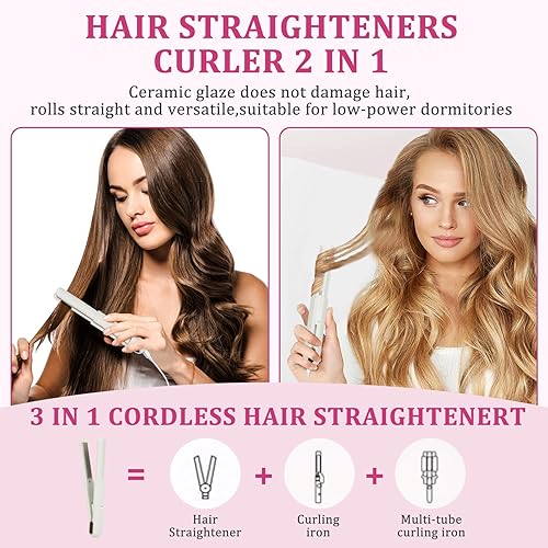 Miniatura 3 de Plancha de pelo USB  Varita rizadora 2 en 1 y plancha plana de titanio, alisador y rizador de pelo profesional, plancha alisadora de pelo portátil