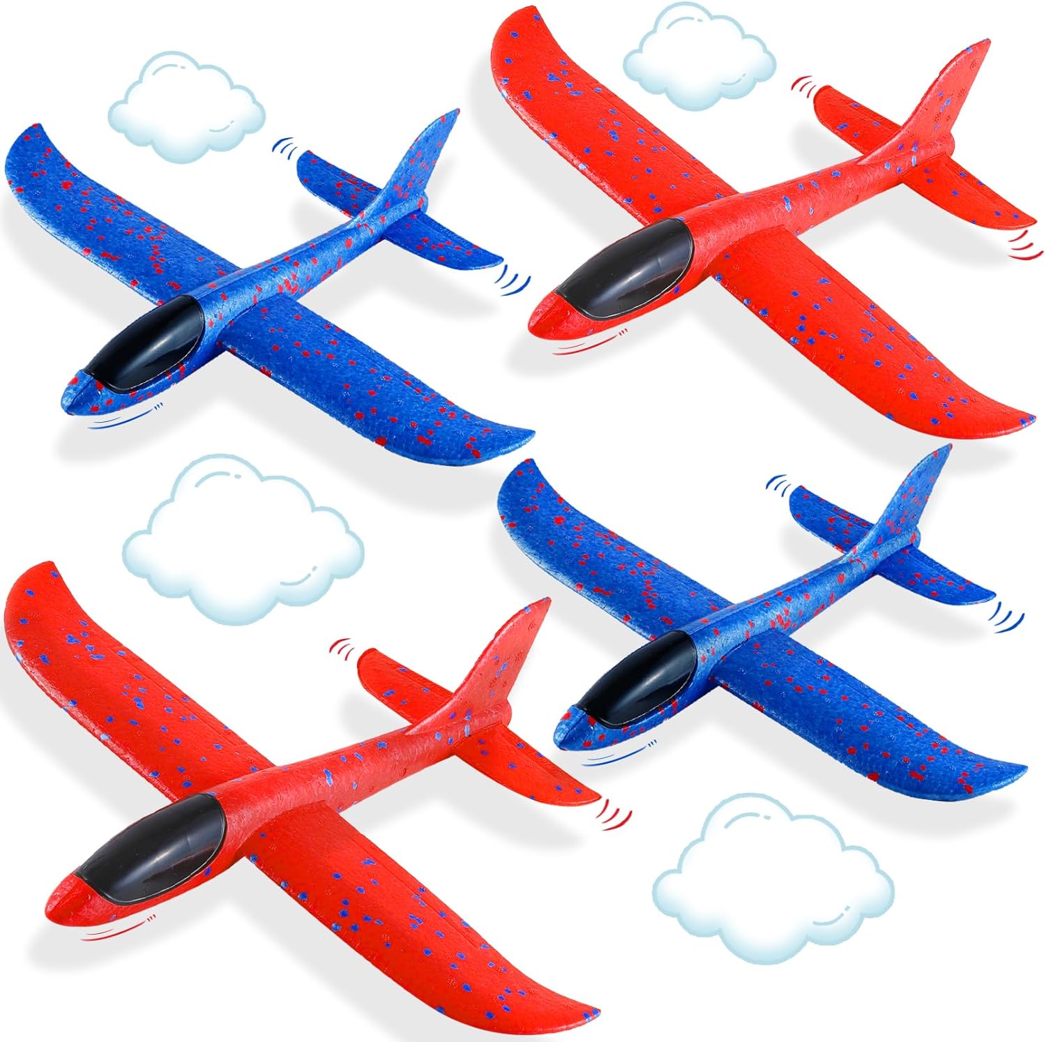 4 Pack Foam Airplane Toys,13.5" Hand Throwing Foam Airplanes,Flying Toy for Kids Toddler,Styrofoam Glider Airplanes for Outdoor Sport Games,Birthday Gifts,Party Favors