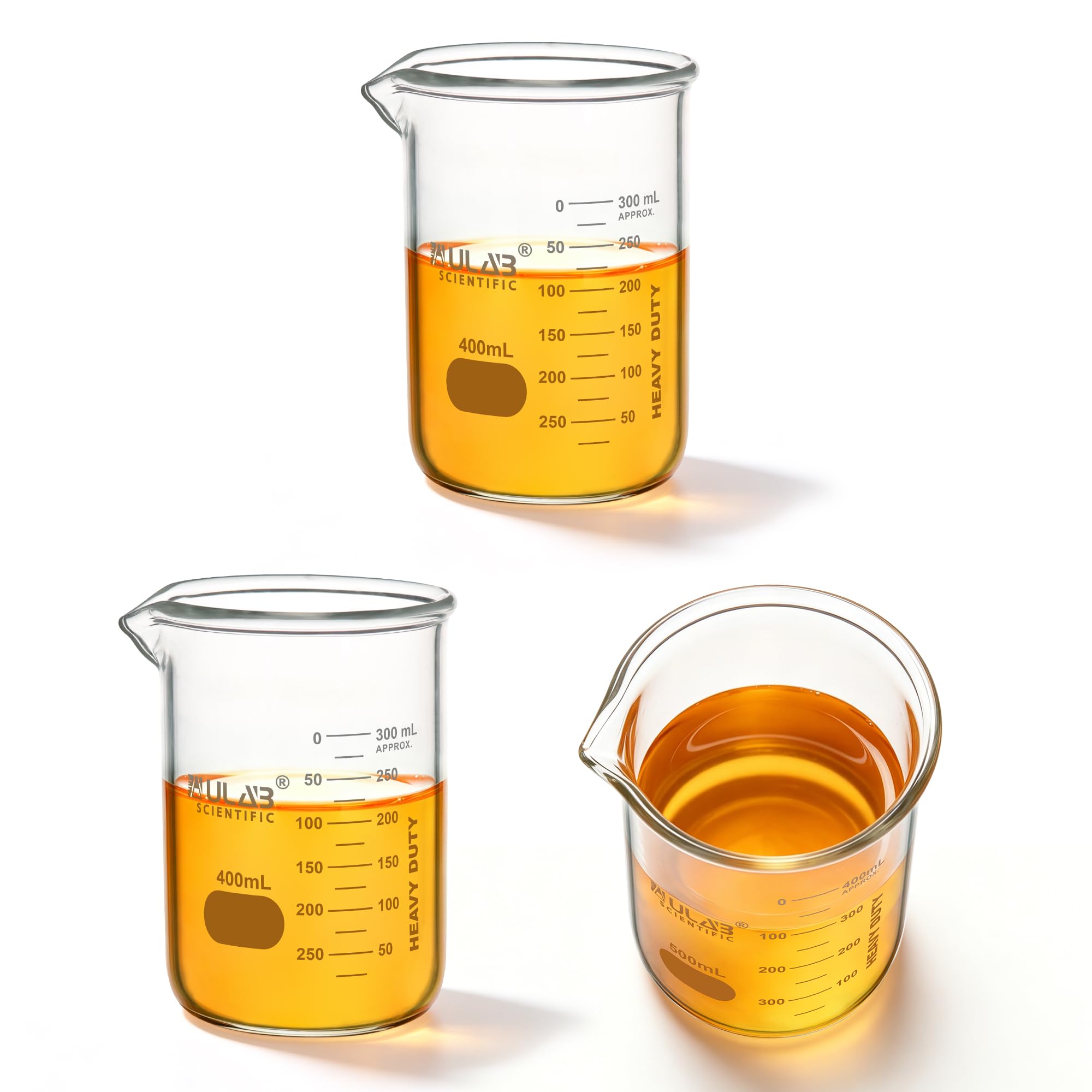 ULAB Scientific UBG1035 kubek borokrzemowy, 400 ml, 3,3, niski kształt z nadrukowanym podziałką, 3 sztuki