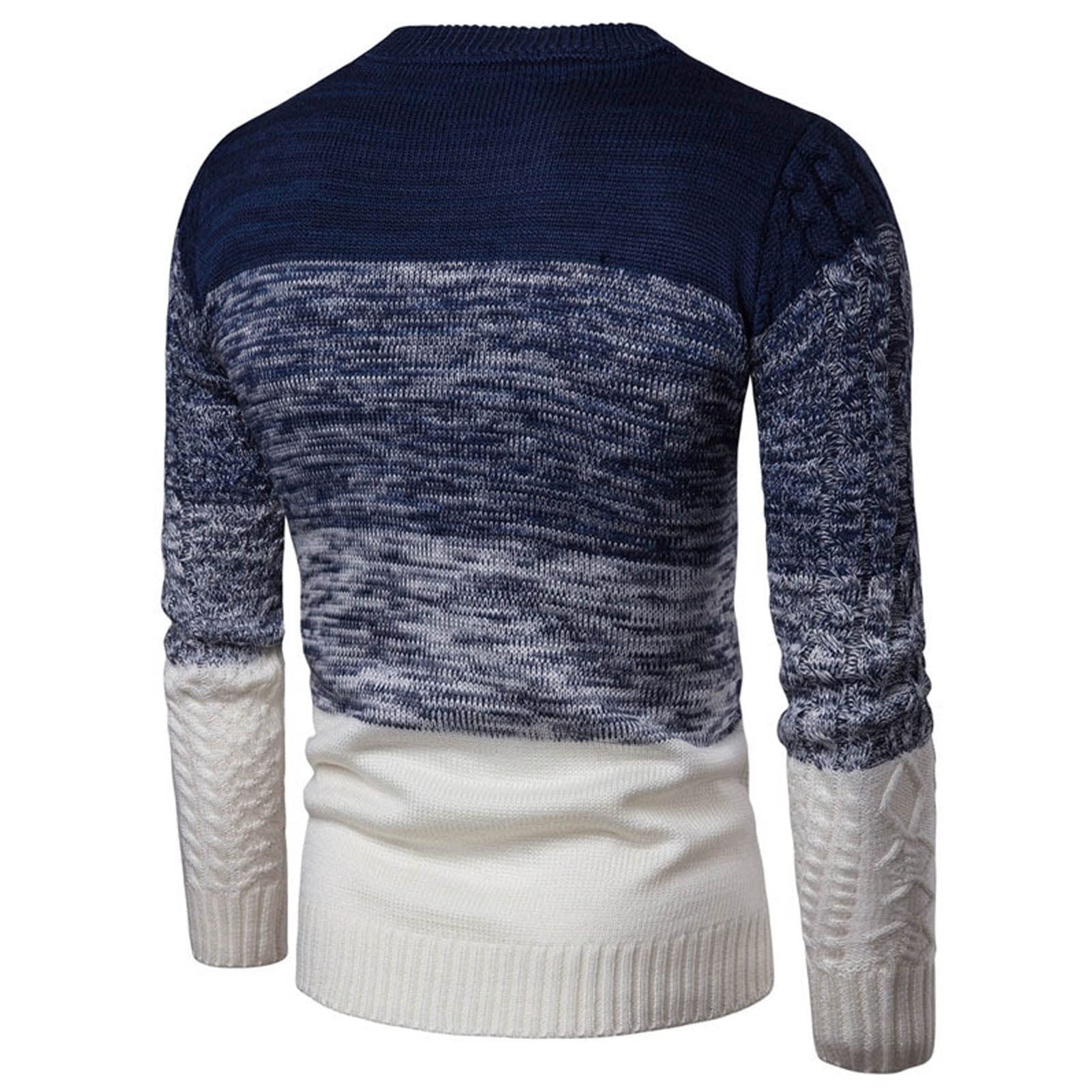 Sweter świąteczny męski sweter bawełniany sweter okrągły dekolt moda gradient kolor zima wąskie swetry męskie dzianina dżentelmen sweter na zewnątrz (kolor: A, rozmiar: 2XL)