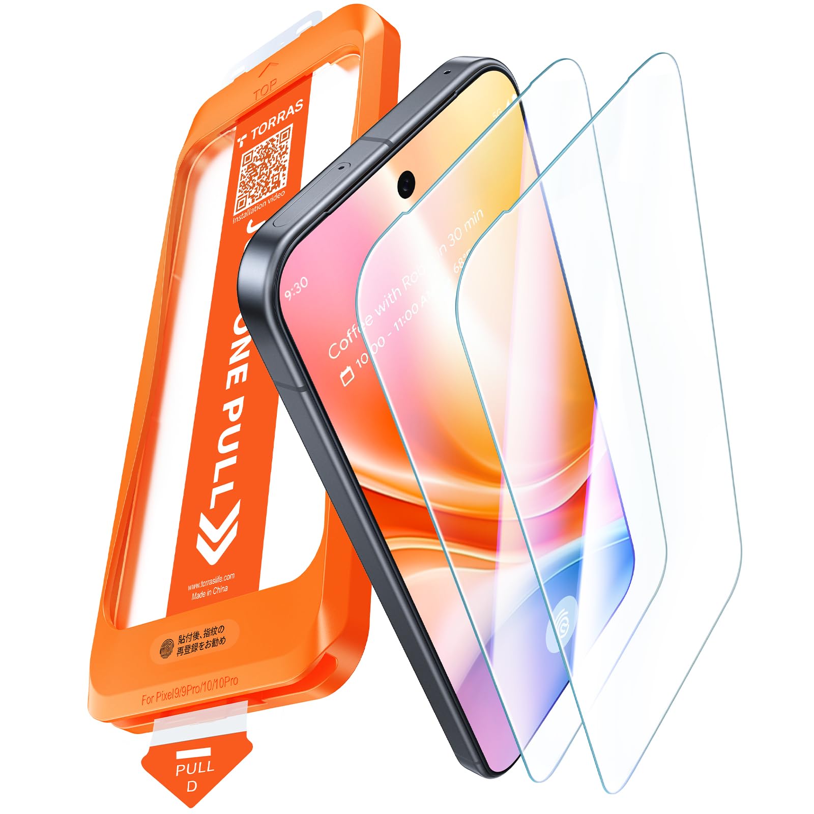 TORRAS For Google Pixel 10 Pro/10/9 Pro/9 ガラスフィルム 指紋認証対応 即反応 航空宇宙材料 【mybestが選ぶ】米軍規格 超薄型 黒縁なし ラウンドエッジ ガイド枠全面保護 黒縁なし スベスベ 貼り付け簡単 指紋防止 9H越え 耐衝撃 2枚入 For グーグルピクセル10 Pro/10/9 Pro/9 フィルム GlassGo Ultra