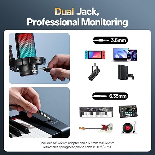 Miniatura 5 de MAONO Auriculares para monitor de estudio Pro Drivers de 1.969 in, MH501 sobre la oreja, auriculares con cable no desmontables con conector de 0.138