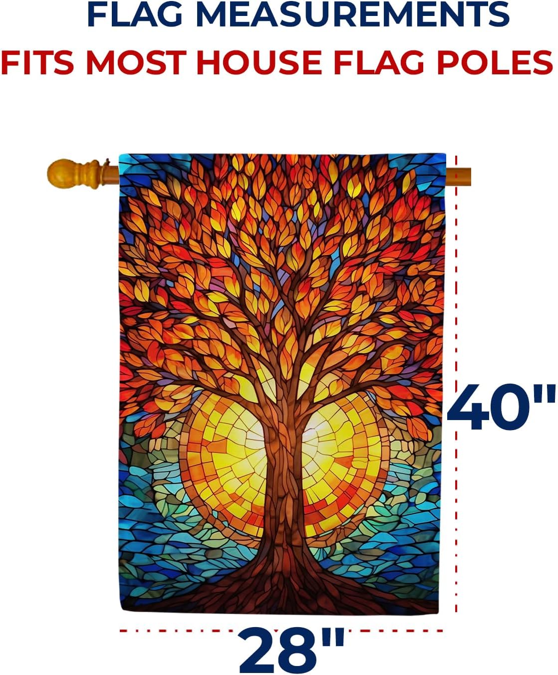 America Forever Stained Glass Tree House Flag, 28 x 40 inches Double Sided, Vibrant Fall with Sun, of Life, Autumn Seasonal Outdoor Flags for Yard, Lawn, and