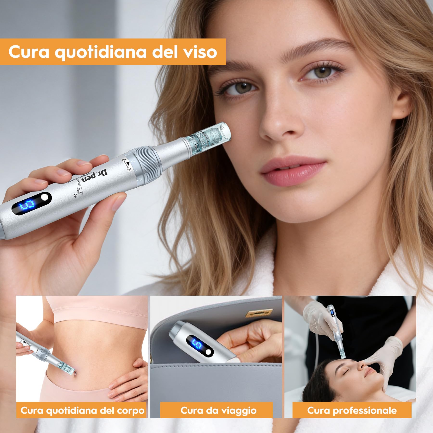 Dr. pen Ultima M7S Microneedling Pen Professionale con 20 Cartuccia di Ricambio Macchina, 6 Velocità Regolabili e Display LED, per Cura Pelle, Rughe, Cicatrici e Smagliature