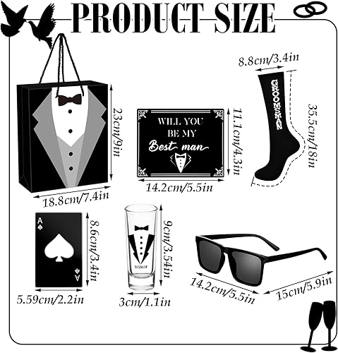 Miniatura 3 de Hoolerry Juego de 48 regalos para padrinos de boda, 8 padrinos de boda, incluye 8 gafas de sol, 8 cajas, 8 gorras, 8 tarjetas de hombre, 8