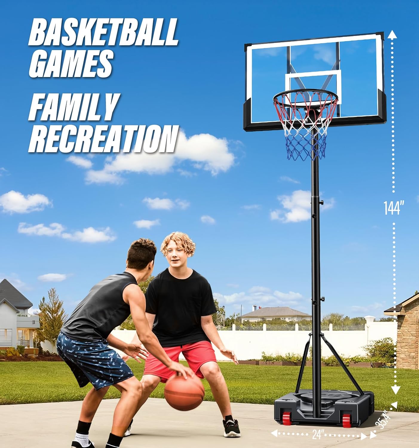 Basketball Hoop,Portable Basketball Hoop System for Outdoor, Adjustable Height 5.7-10ft 45in Backboard Basketball Goal for Kids Teen and Adult