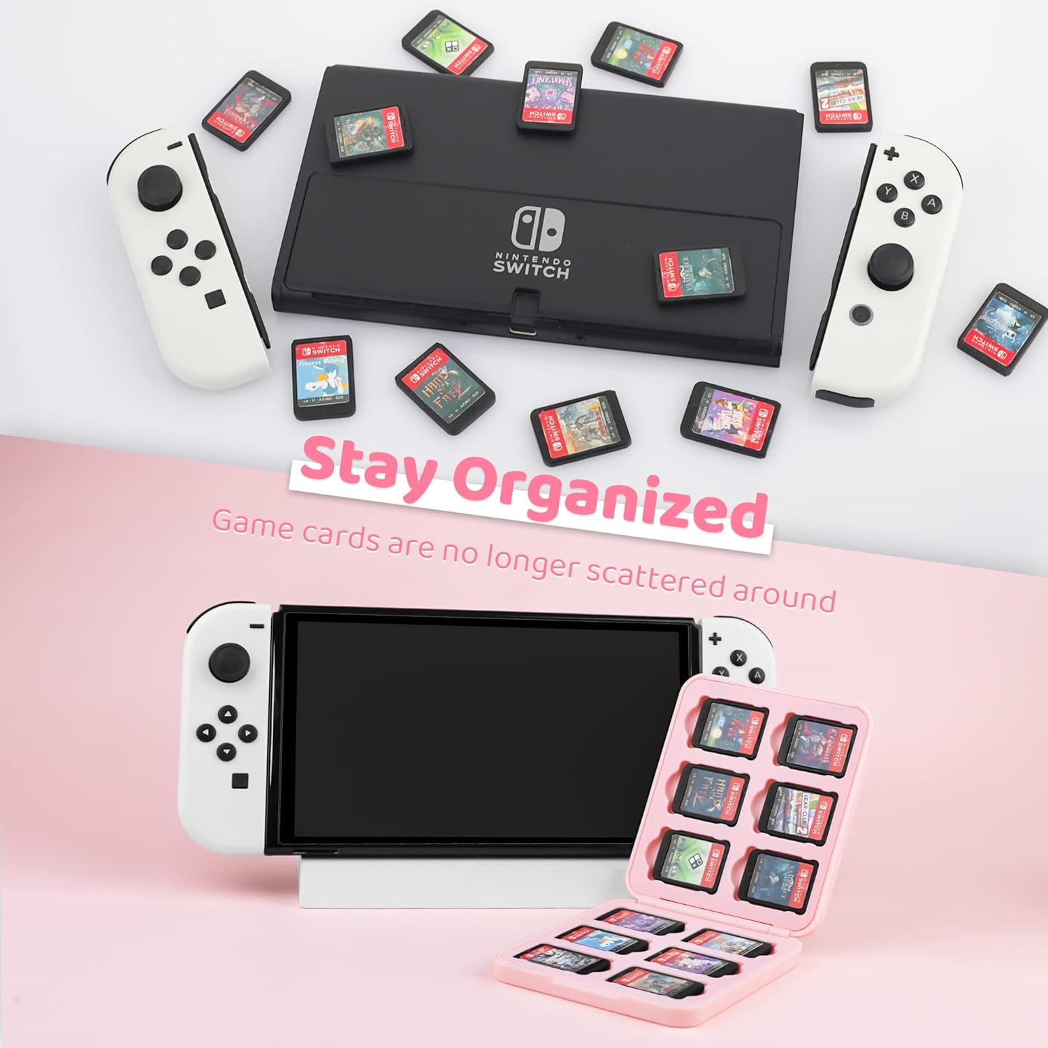 FUNDIARY Pink Strawberry Card Case for Nintendo Switch and Switch OLED Games, Cute Magnetic Card Cartridge for 12 Game Card and 12 SD Card, Hard Storage Case with 12 Game Card Slots - Image 6