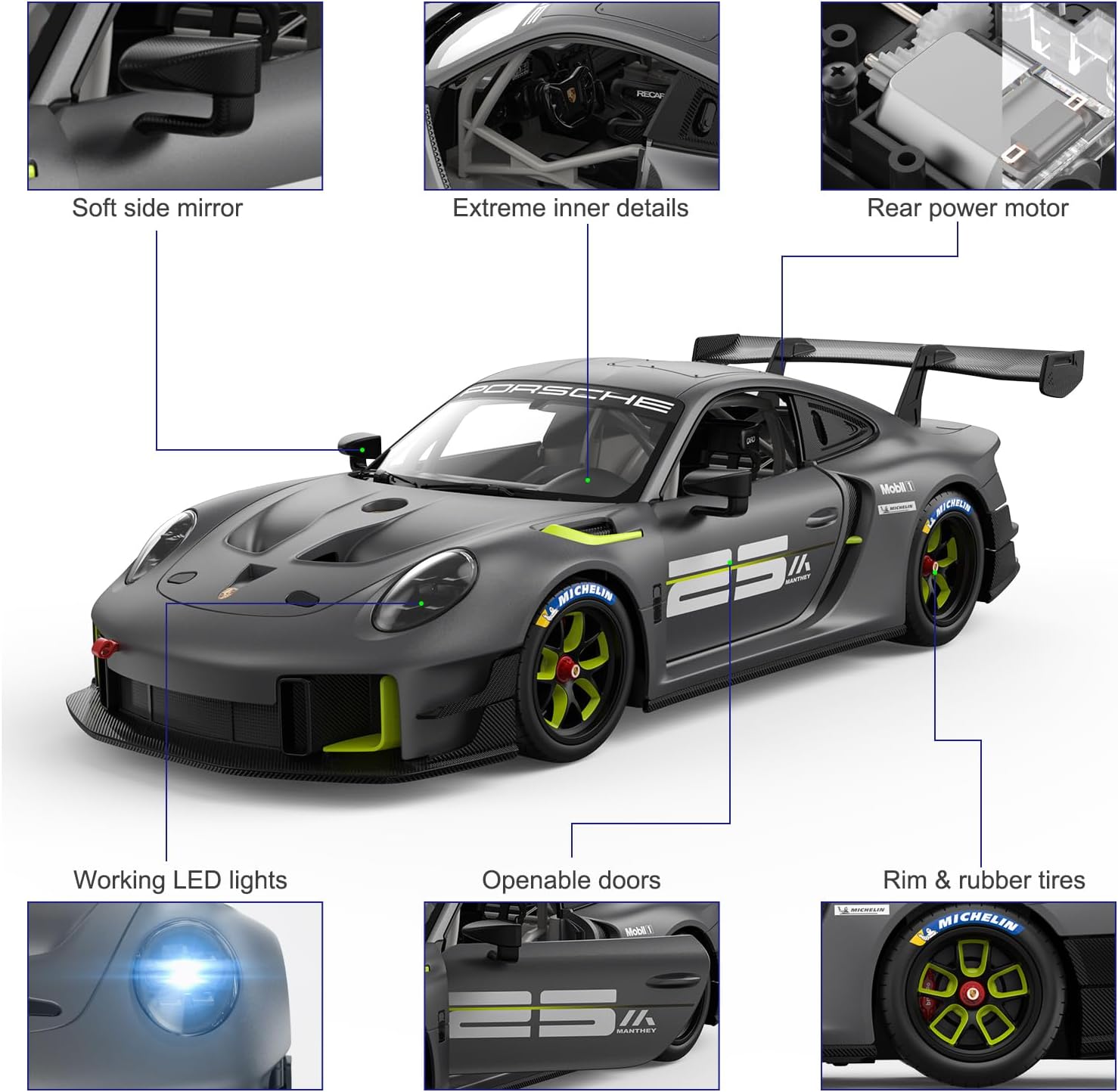 RASTAR RC Cars 1/14 Porsche 911 GT2 RS Clubsport 25 Remote Control Porsche Toy Car for Kids, Grey 2.4GHz