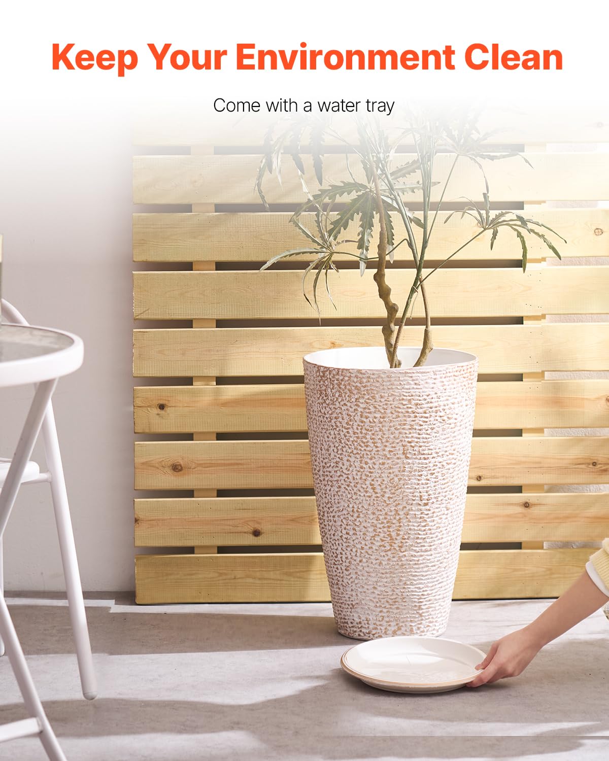 VEVOR Pot de Fleurs, Lot de 2, Grande Jardinière Plantes Conique 530 mm, Finition en Pierre, Design Élégant, Système de Drainage Efficace, pour Porche, Patio, Bureaux, Extérieur, Intérieur, Beige
