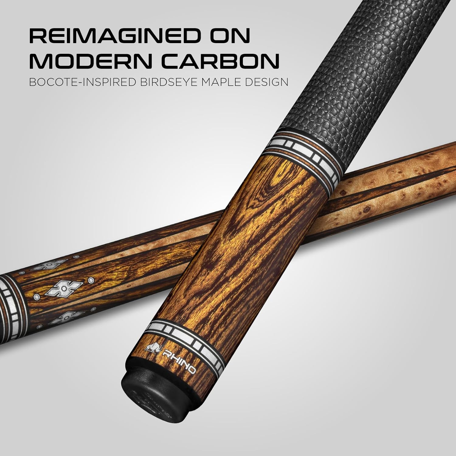 RHINO Eclipse II Carbon Fiber Pool Cue, Low Deflection Carbon Shaft with 11.8mm /12.5mm Nishiki Japan Tip and 3/8-8 Joint, Professional Pool Stick for Adults with Microfiber Leather Grip
