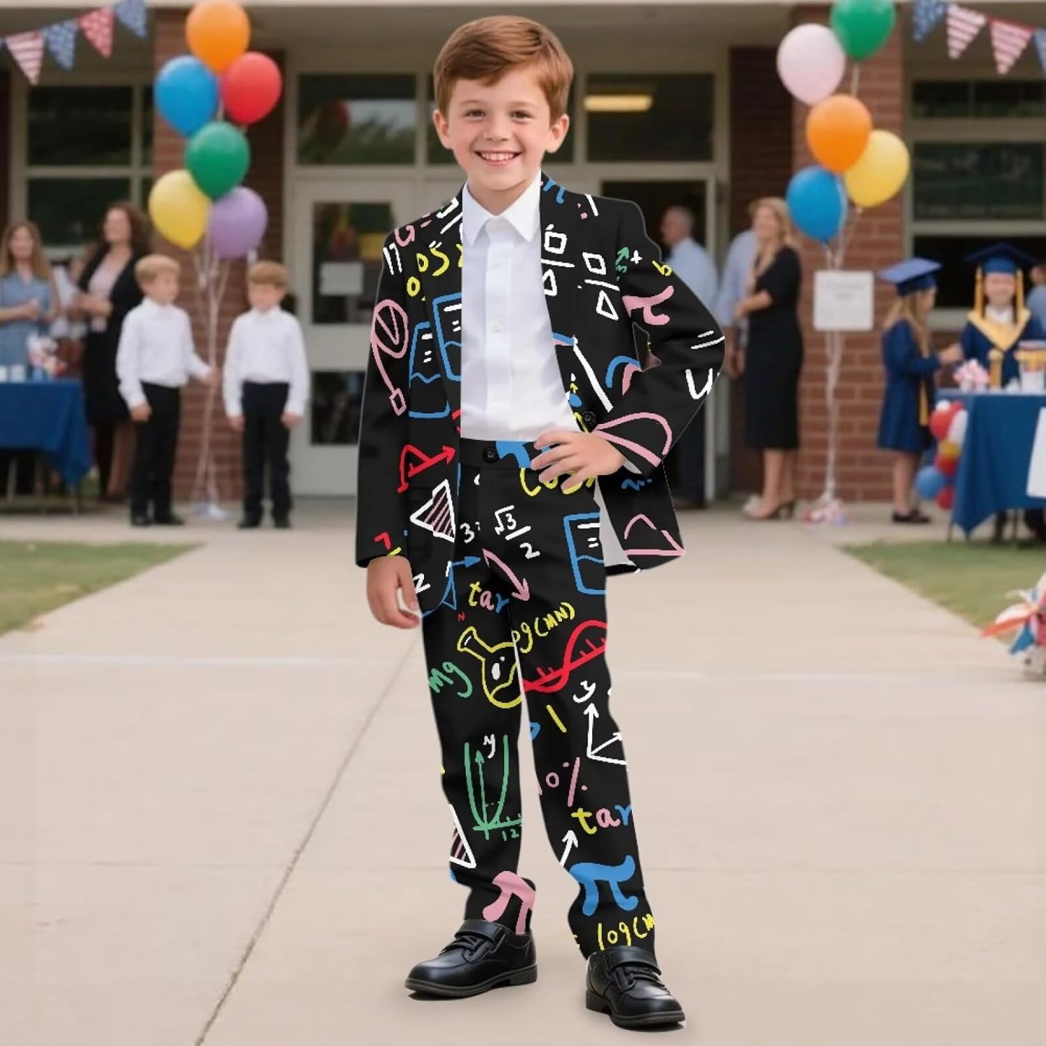AFPANQZ Boys' 2 Piece Formal Suit Set, Single Button Notched Lapel Jacket Coat & Straight Leg Dress Pants with Pockets