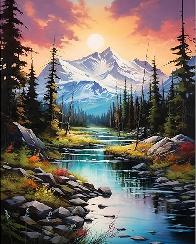 Vista 154 de xackcme Pintura de montaña por números para adultos, pintura de paisaje por número sobre lienzo sin marco, pintura al óleo de paisaje lunar
