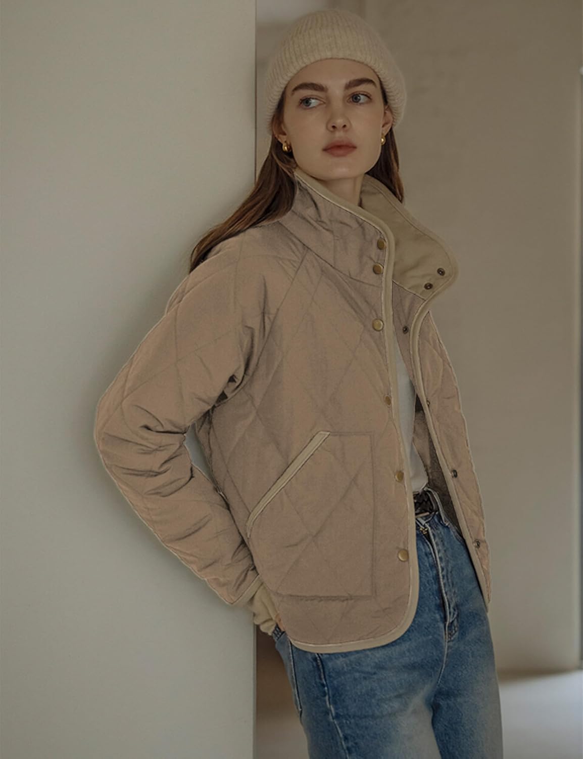 Faleave Women's Quilted Jacket Button Down Puffer Jacket Lightweight Coats Padded Outwear with Pockets - Image 6