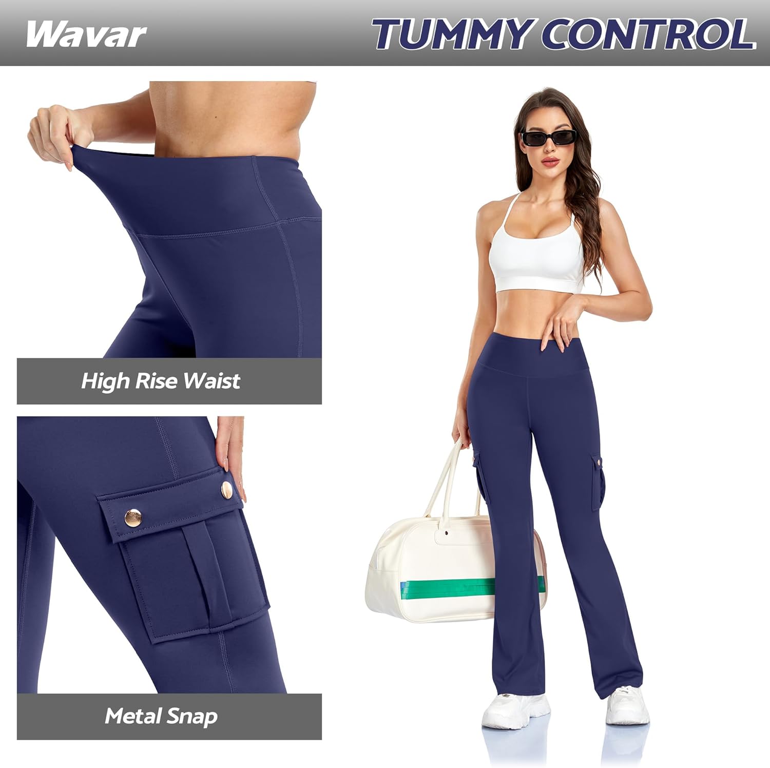 Wavar Women Flare Leggings with Pockets Butt Lifting Cargo Leggings High Waisted Gym Yoga Pants Workout Tummy Control - Image 3