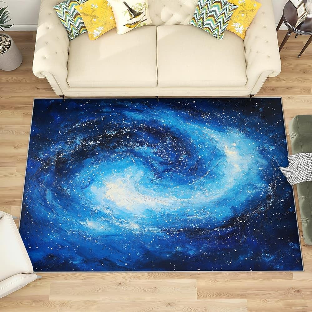 Generisch Dywan z motywem gwiaździstego nieba, miękki, antypoślizgowy, nadaje się do prania, 160 x 230 cm, niebieski, łatwy w pielęgnacji, z krótkim włosiem, odporny na zabrudzenia dywan do salonu