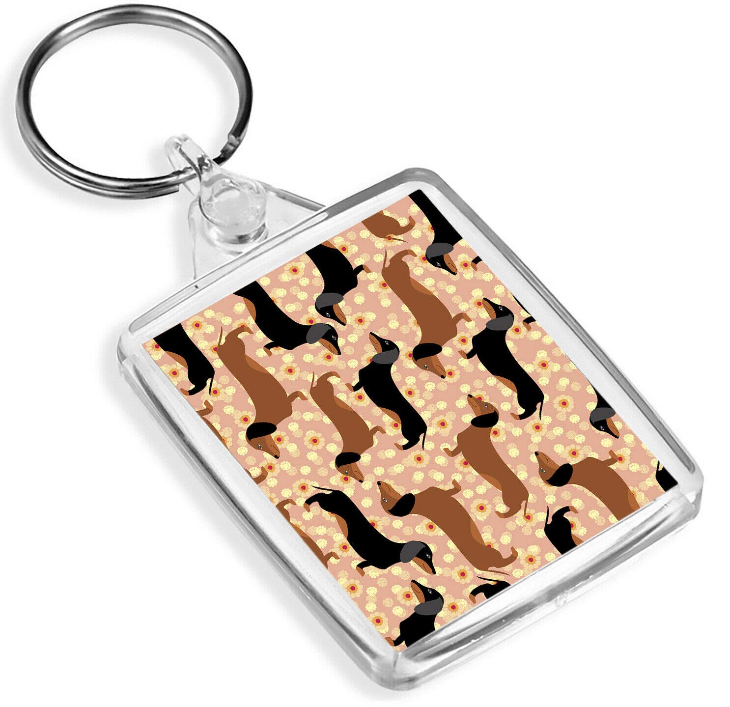 Destination Vinyl Keyrings Unisex Multi Funky Cute Sausage Dog Keyring - Ip02 - Flowery Minature Dachshund #16334