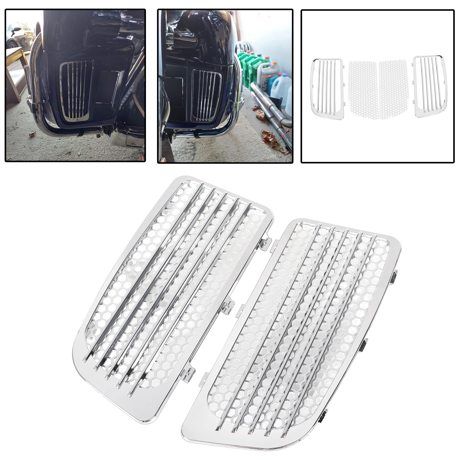 Moto Grilles de radiateur chromées Cache carénage inférieur Compatible Avec Harley Ultra Limited FLHTK 2014-2023 Road Glide Ultra FLTRU 2016-2023 Tri Glide Ultra FLHTCUTG 2014-2019.