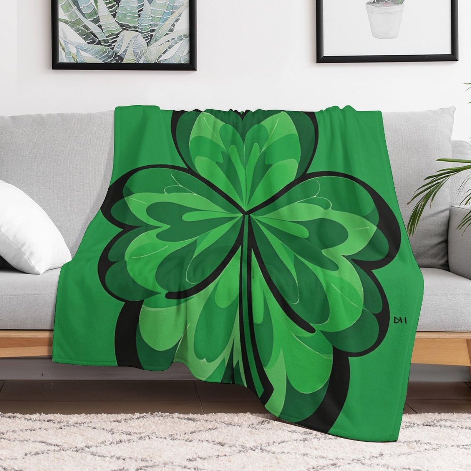 Couverture en micro polaire ultra douce et raffinée avec motif trèfle vert exclusif