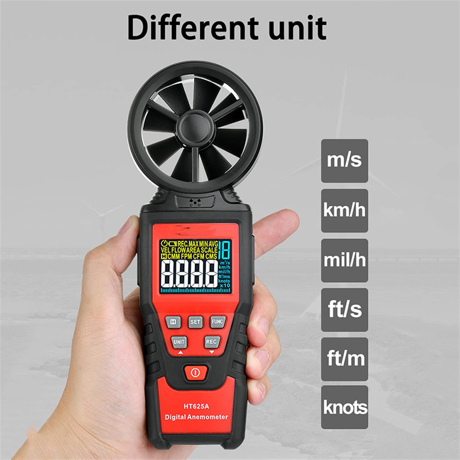 HTI625B HTI625B Anemómetro RÁPIDO ANEMÓMETRO DIGITAL ANEMÓMETRO LED Anemómetro Sensor Anemómetro Velocidad de medición Dispositivo con retroiluminación (Color : HT625B WITH USB)
