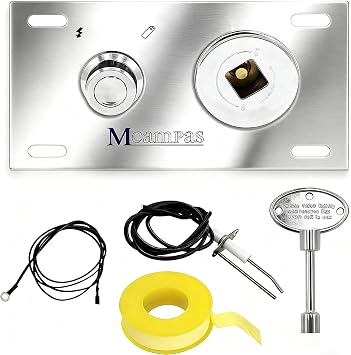 Fire Pit Ignition Kit with Push Button Spark Ignition,1/2" Shut-Off Valve & 3 Key, Compatible with Propane & Natural Gas, Outdoor Burner Replacement Accessories
