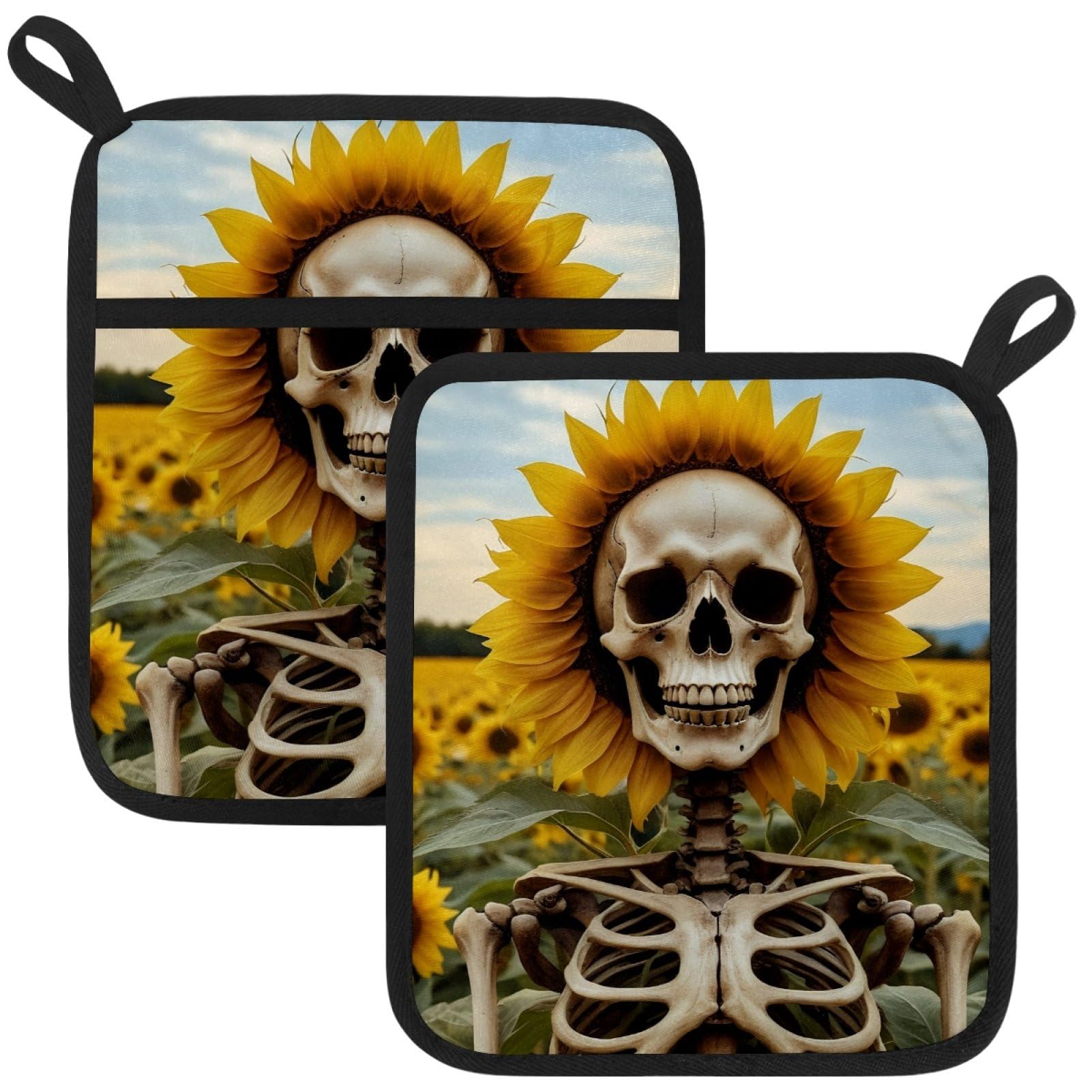 VAPOKF Skeleton Sunflower Pot Holder, Heat Resistant Oven Cloths, Potholders & Oven Gloves, for Kitchen Cooking & Baking, Thick & Safe, Protection of Hands From Hot Utensils