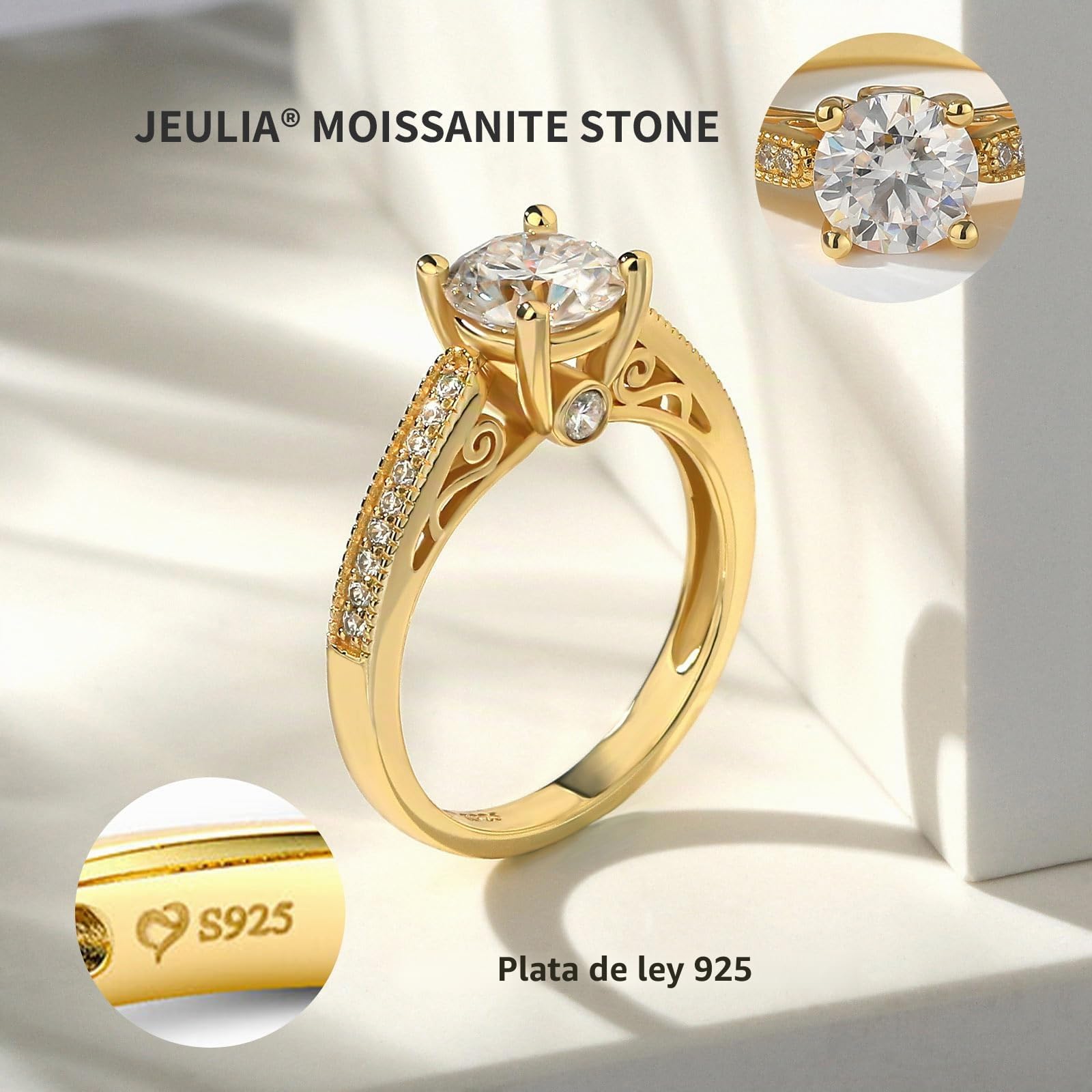 Jeulia Moissanita Anillo Clásico de Con Diamantes Con Corte Redondo Anillos Plata de Ley para Compromiso Aniversario Boda Navidad San Valentín