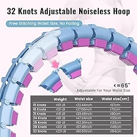 65inch 32 Knots Plus Size Quiet Weighted Hula Infinity Fitness Detachable Hoops Smart Silent Infinity Fit Hula for Women 2 in 1 Waist and Abdominal Workout Hoop