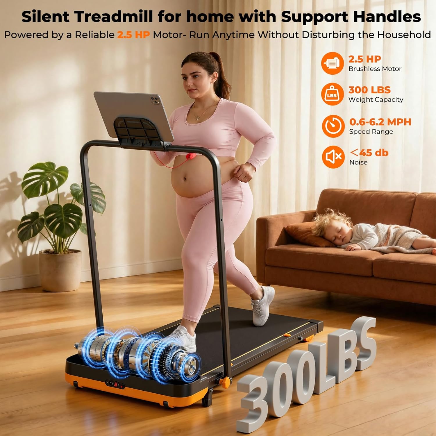 JAGJOG Walking Pad with Incline & Vibration Fat Burning, Under Desk Treadmill for Home Office, Quiet 2.5HP Folding Treadmill with LED Display Tracking, No Assembly