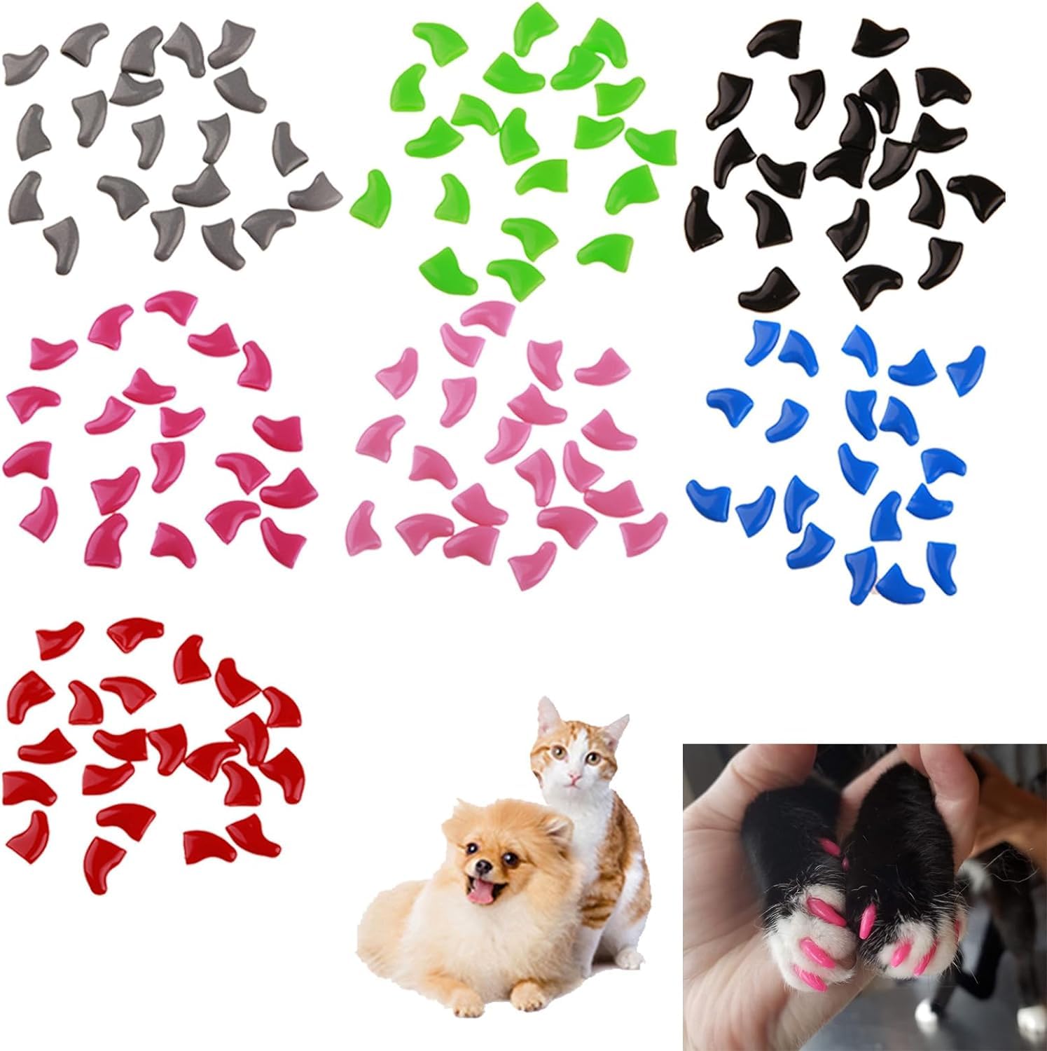 Hliloy Claw Caps for Cats, Soft Paws Cat Claw Caps, Cat Claw Caps, Cat Nail Caps, Cat Dog Nail Covers Caps, Colorful Pet Soft Claws Nail Covers with Glue and Applicators (Dog-XS, 280PCS)