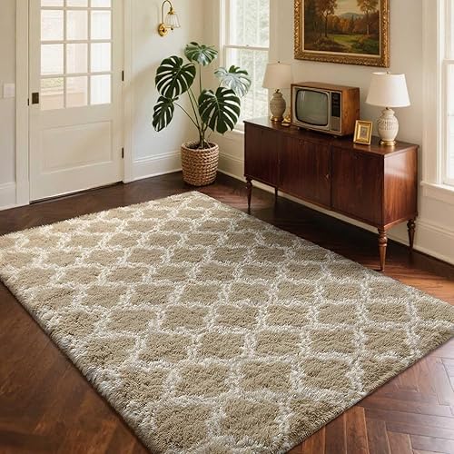 Miniatura 5 de Lascpt Alfombras de área grandes de 6 x 9 pies para dormitorio, alfombra gris claro para sala de estar, alfombras esponjosas de felpa súper suave,