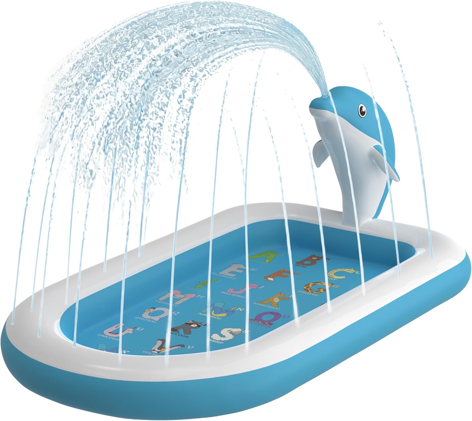 Splash Pads for Toddlers, Blue Dolphin Toy Splash Pad for Kids, Outdoor Play Mat for Babies, Inflatable Sprinkler Pool for Birthday Boy Girl Gifts