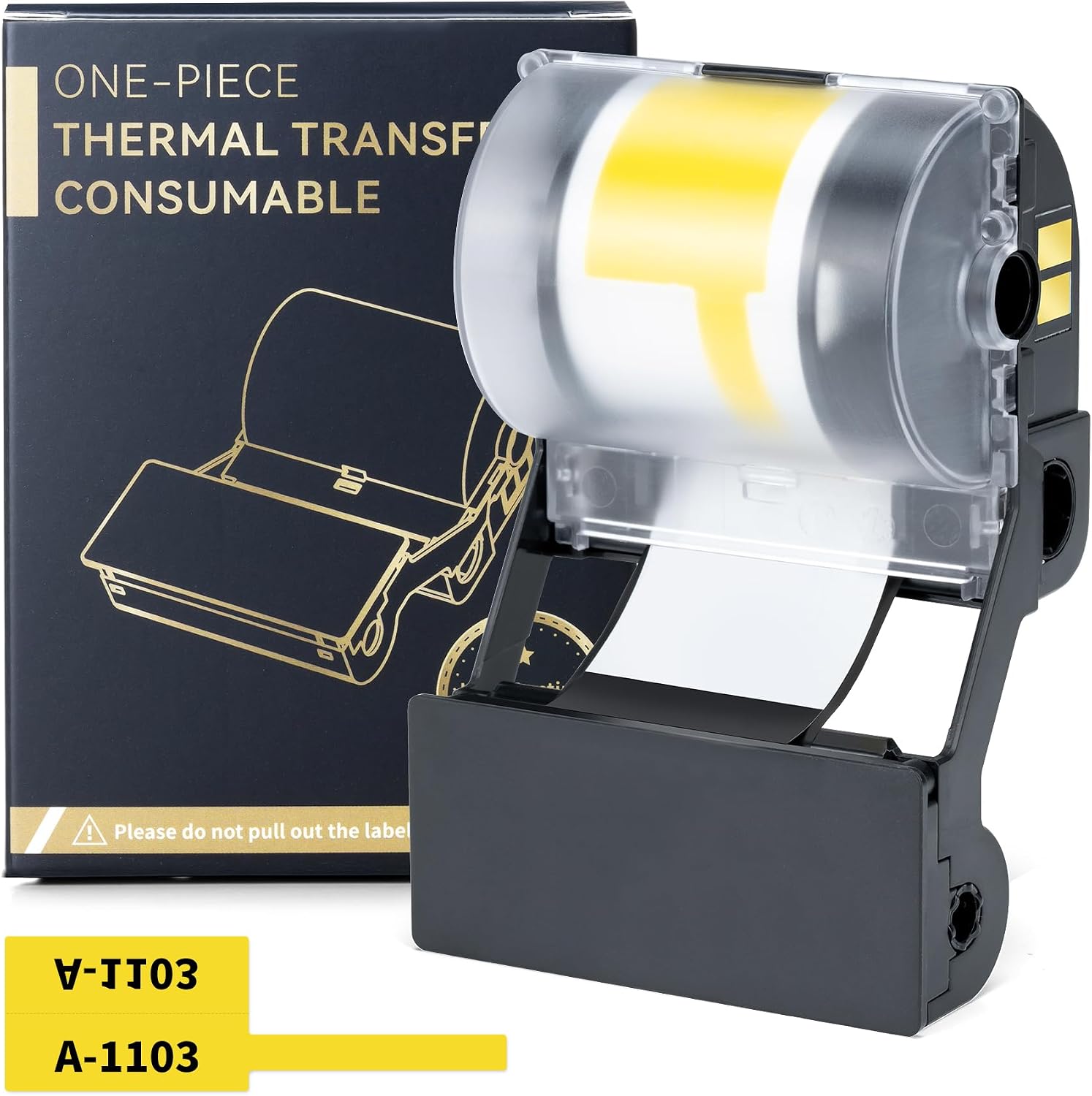 Phomemo PET Cable Label for E50RPO, All-Weather Indoor/Outdoor, Square Self-Adhesive 0.98"x1.49"(25x38mm), 90 Labels/Roll, Black on Yellow Tape