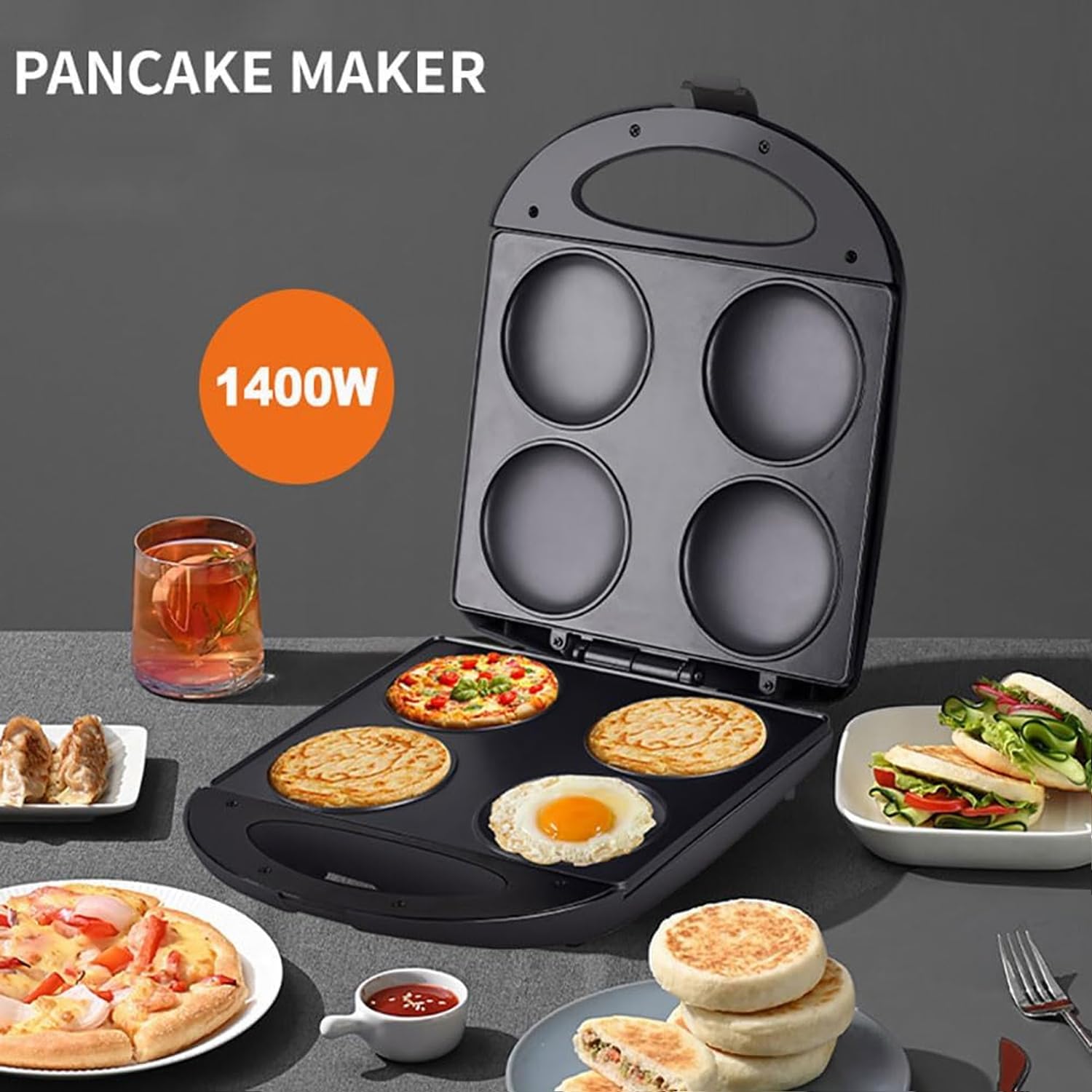 Mini Plancha Antiadherente De 1400 W, Máquina Eléctrica Para Hacer Arepas, Sartén Para Panqueques Portátil, Haga 4 Flapjack Únicos, Diámetro De Un Solo Orificio 10 CM, Para Cocinar Saludablemente Huev