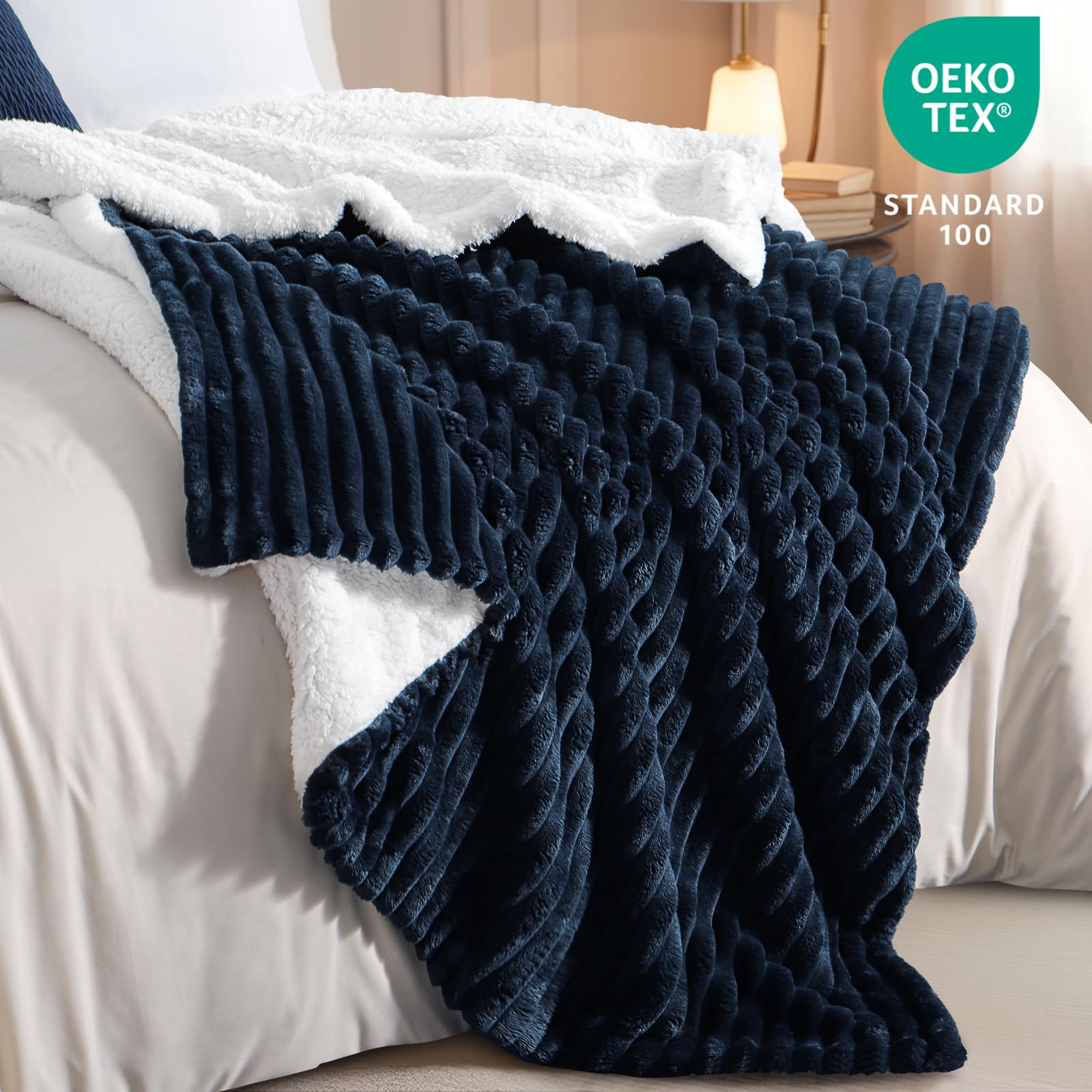 RUIKASI Plaid Coperta Pile Singolo - 130x150 cm Coperta Termica Invernale Sherpa Morbida per Divano e Letto Singolo, Blu