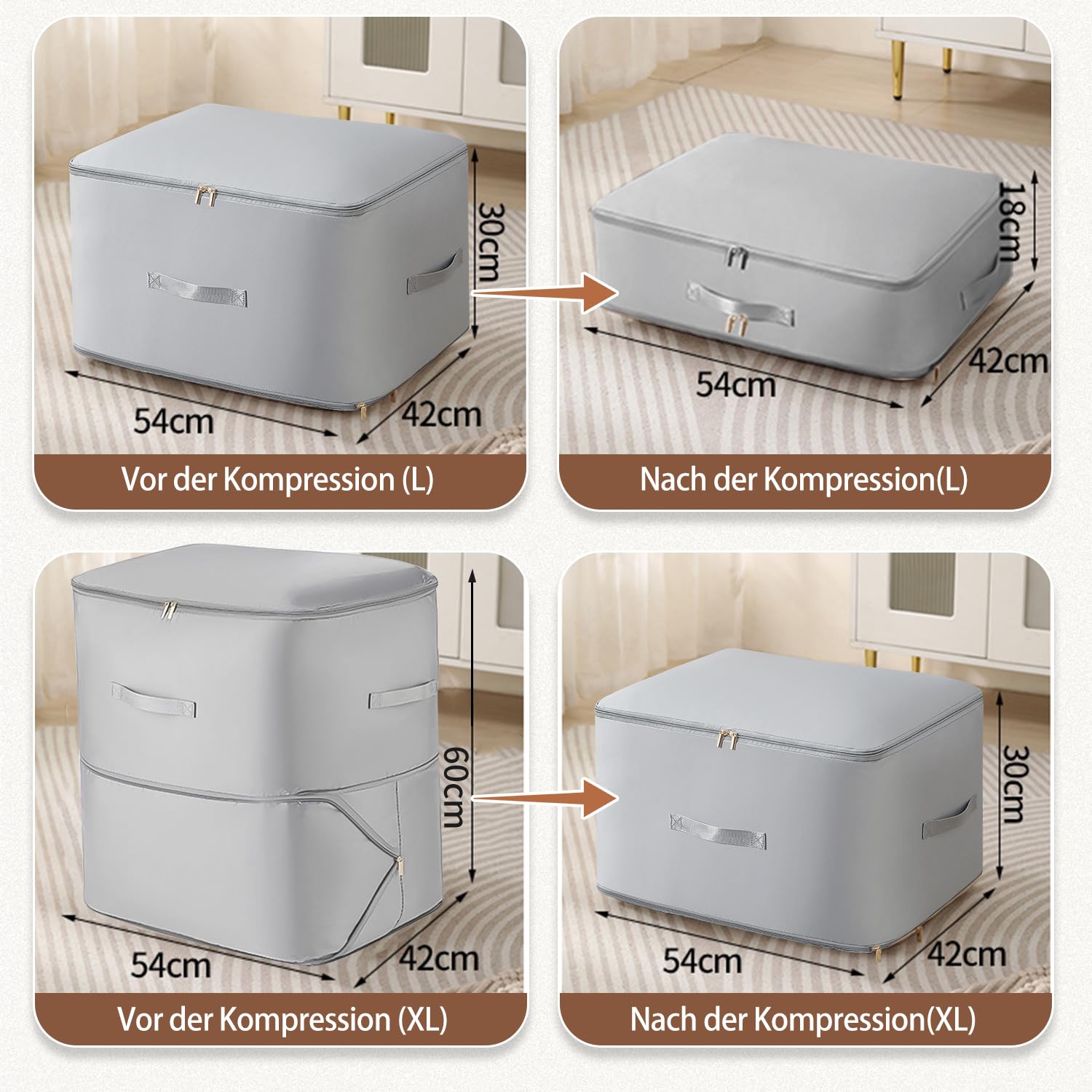 GMTEO Selbstkomprimierender Organizer, 2026 Neu Aufbewahrungstasche für Bettdecken, 16.5 x 20.4 x 11.8 Zoll Kleiderboxen Aufbewahrungsbox für Bettdecken Kleidung Decke (Weiß, 16.5 x 20.4 x 23.6 Zoll)