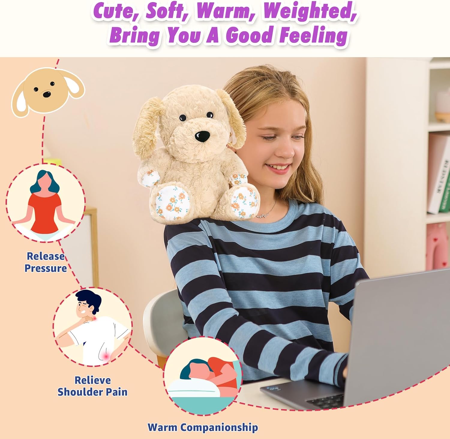 Ditucu Original Golden Retriever Microwavable Weighted Stuffed Animal Heated Dog Plush for Warmth Comfort Period Cramps Pain Plushies Toys Gifts for Kids Adults Light Brown 9 inch - Image 3