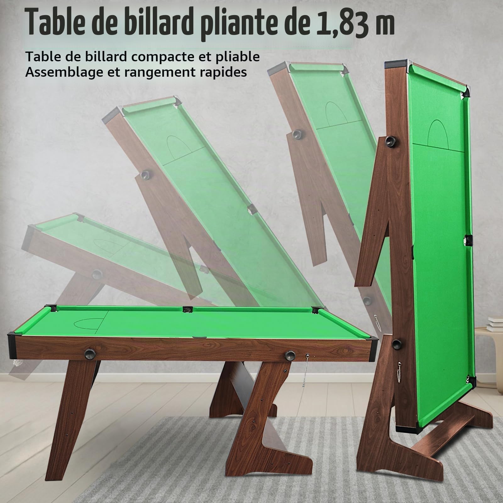 HLC Table de Billard Pliante 6ft Snooker Table de Billard Stable et Peu Encombrante avec Tous Les Accessoires pour L'intérieur et L'extérieur, Ldéale pour Les Enfants et Les Adultes