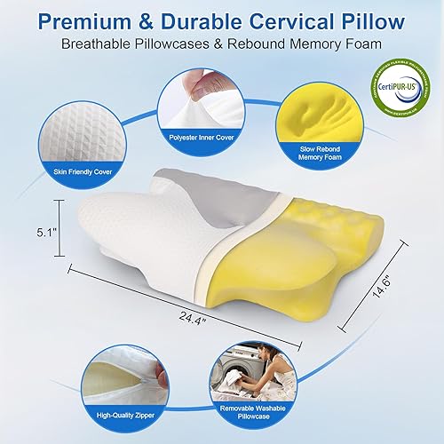 Miniatura 3 de Almohada cervical para dormir de lado y de espalda, almohadas cervicales de espuma viscoelástica para aliviar el dolor de cuello, almohada