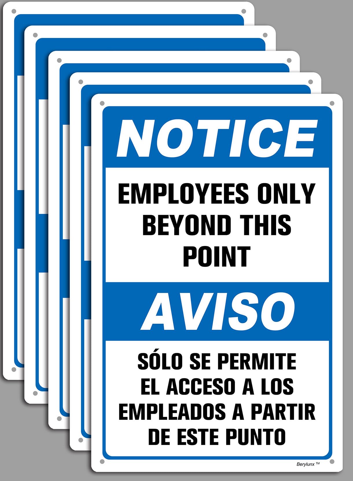 5 Pack 8" x 12" Warning Sign Employees Only Beyond This Point Notice Signs