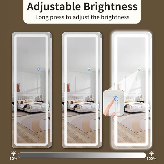 Door Mirror Full Length with Lights,Tempered Glass 16