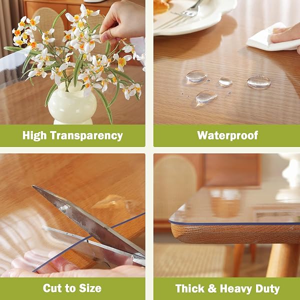 OstepDecor Clear Table Protector 36 x 60 Inch, 1.5mm Thick Plastic Table Cover, Waterproof PVC Clear Table Cover Protector, Desk Mat Writing Desk Pad for Desktop, Coffee & Dining Room Tabletop - 4